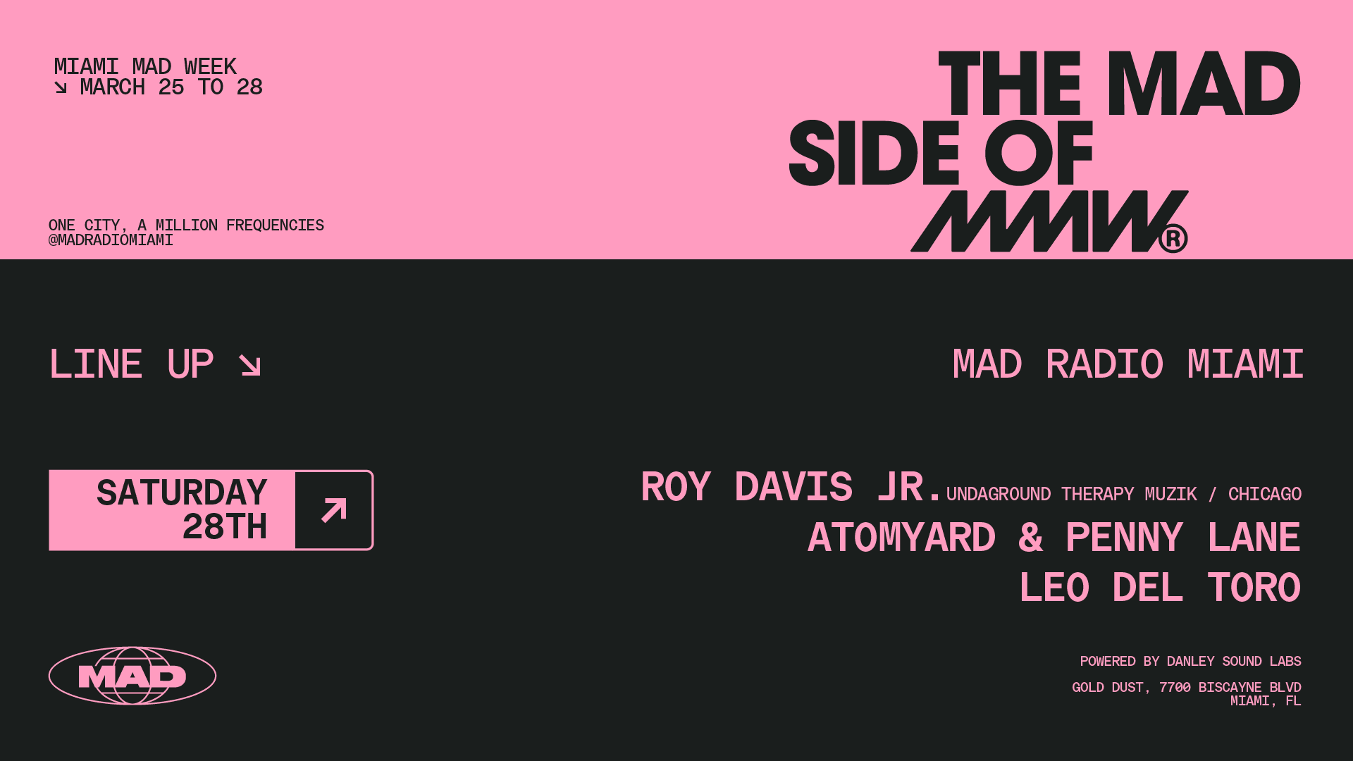 MMW at Mad Radio: Roy Davis Jr., Atomyard, Leo Del Toro event flyer — House at Mad Radio Miami, 2026-03-28