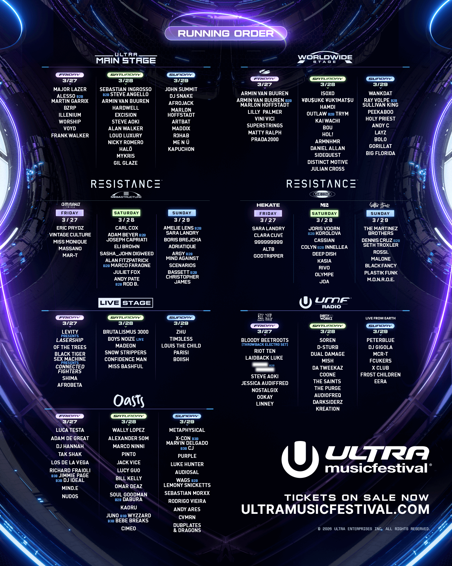 Ultra Music Festival Day 1 event flyer — music event at Bayfront Park, 2026-03-27